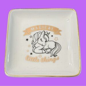 NWT White Ceramic Jewelry/Keys/Trinket Dish Black & Gold Magical Unicorn✨🦄